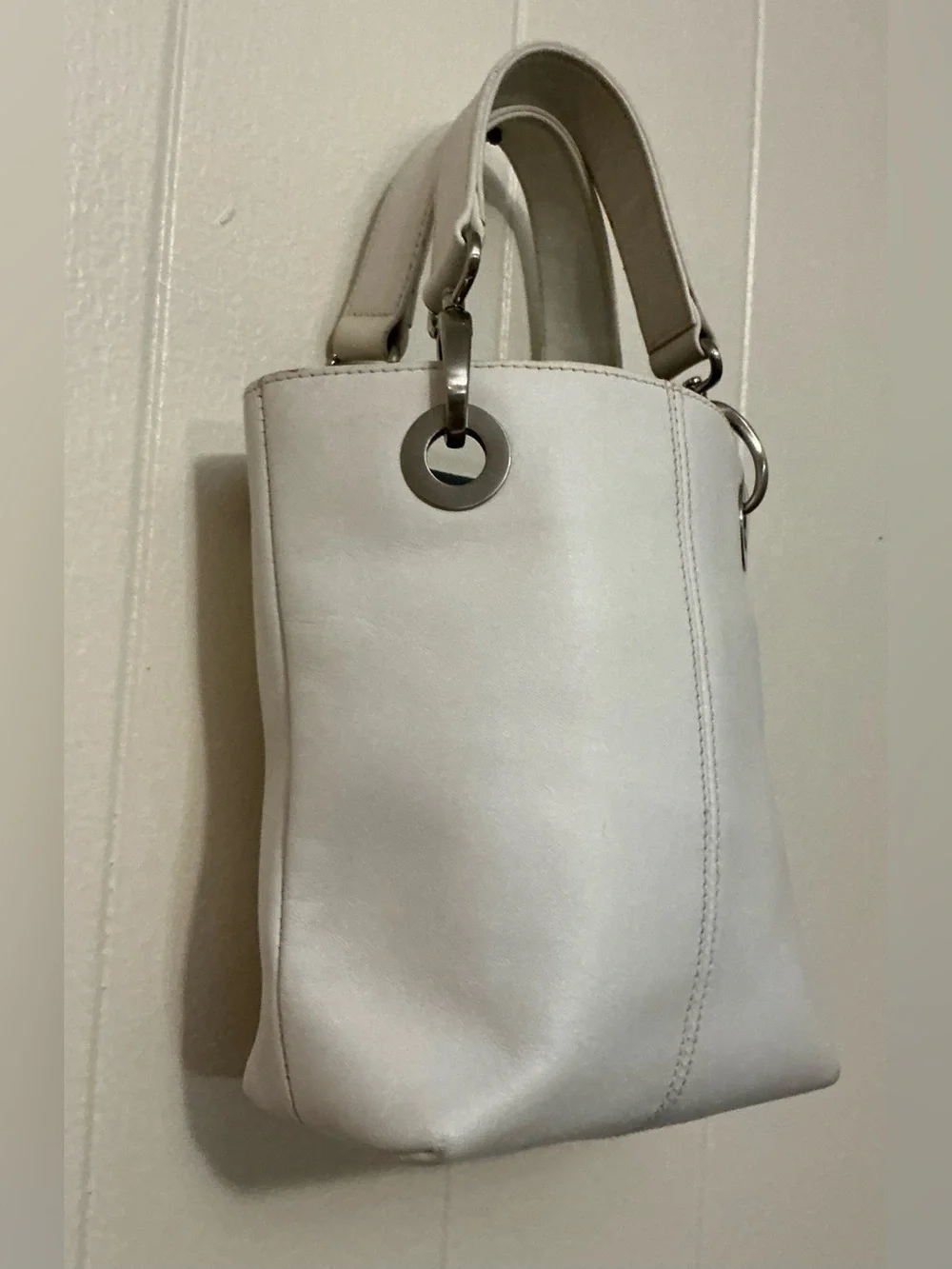 HTF Vintage Hobo International White Leather Y2K Little Cute Top Handle Handbag